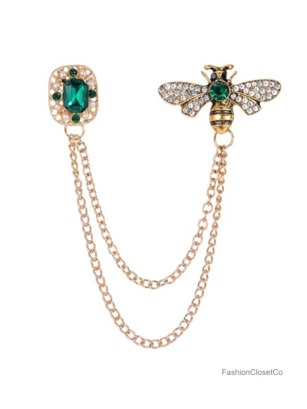 Vintage Bee Brooch Pin with Tassel Chain Rhinestone Crystal Lapel Pin
